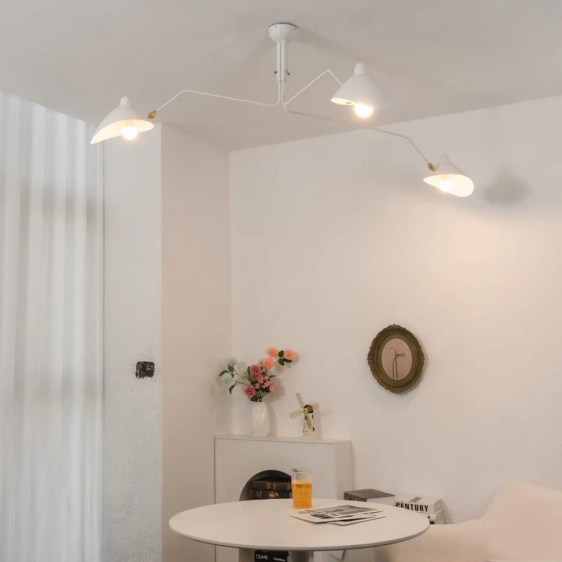 Verstelbare Spinlamp Multi-Arm Plafondlamp Industriële Design Messing Details Zwart Wit Scandinavisch Modern | Sansoti