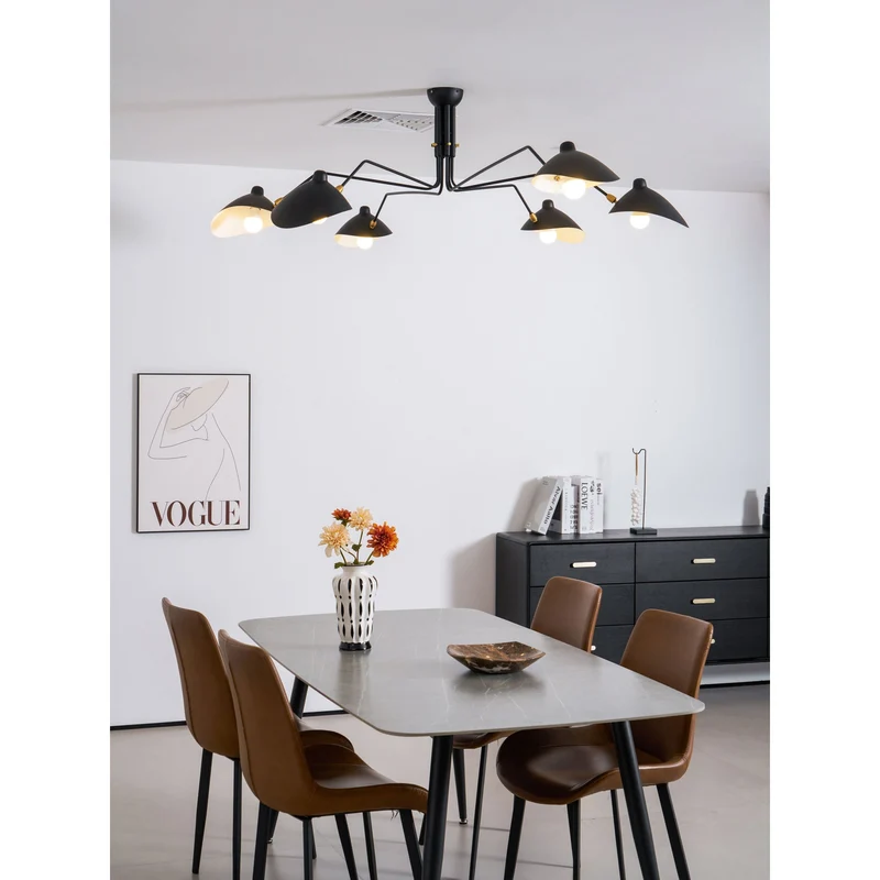 Verstelbare Spinlamp Multi-Arm Plafondlamp Industriële Design Messing Details Zwart Wit Scandinavisch Modern | Sansoti