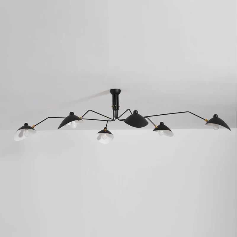 Verstelbare Spinlamp Multi-Arm Plafondlamp Industriële Design Messing Details Zwart Wit Scandinavisch Modern | Sansoti