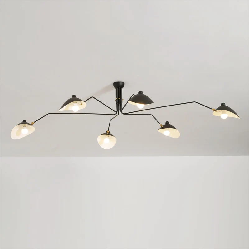 Verstelbare Spinlamp Multi-Arm Plafondlamp Industriële Design Messing Details Zwart Wit Scandinavisch Modern | Sansoti