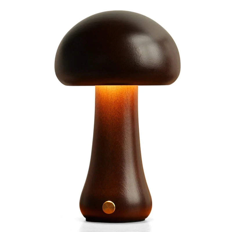 Houten Paddenstoel Tafellamp met Ingebouwde Batterij & Touch-bediening – Warm Sfeerlicht voor Woonkamer, Slaapkamer, Kantoor – Oplaadbare LED-lamp met Dimfunctie – Decoratieve Sfeerverlichting | Sansoti