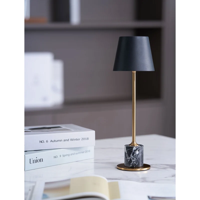 Draagbare Mini Tafellamp op Batterij met Marmeren Voet Ø10cm | Sansoti