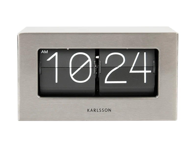 Karlsson Boxed Flip KA5620ST Tischuhr Gebürsteter Stahl • Klappzahlen-Anzeige • Tisch- und Tischuhr