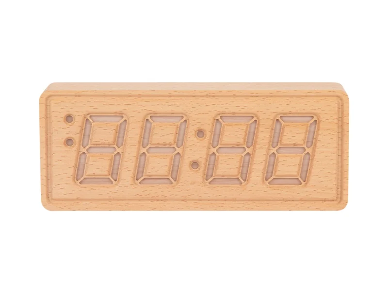 Karlsson Solid Wood Engraved KA6024WD Wecker Hellholz • LED-Zeitanzeige • Eingraviertes Design