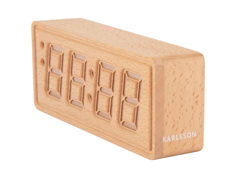Karlsson Solid Wood Engraved KA6024WD Wecker Hellholz • LED-Zeitanzeige • Eingraviertes Design