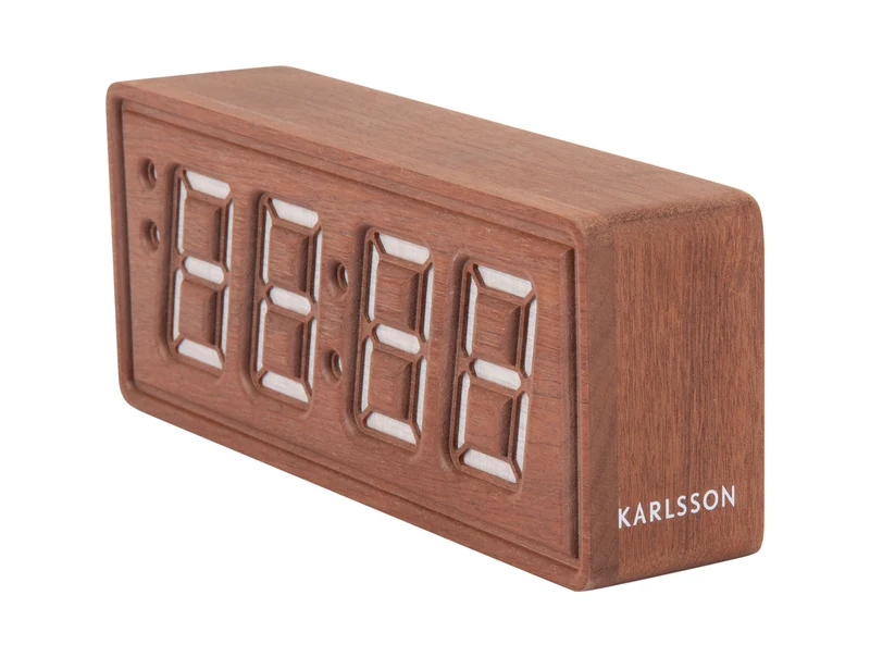 Karlsson Solid Wood Engraved KA6024DW Wecker Dunkelholz • LED-Gravurdisplay • Massivholz Sapelé