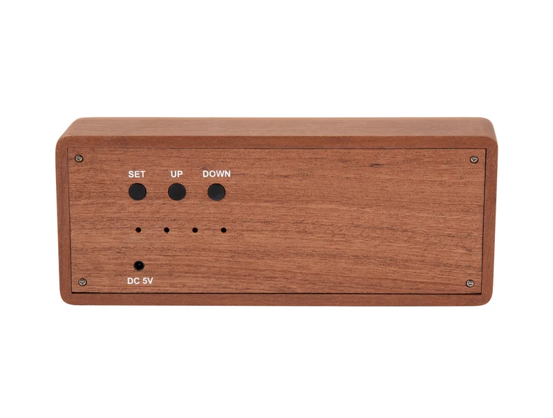 Karlsson Solid Wood Engraved KA6024DW Wecker Dunkelholz • LED-Gravurdisplay • Massivholz Sapelé