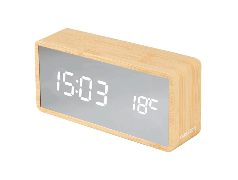 Karlsson Silver Mirror LED KA5879WD Wecker Naturholz • Netzbetrieb via USB • LED-Display mit Dimmer
