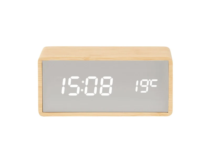 Karlsson Silver Mirror LED KA5879WD Wecker Naturholz • Netzbetrieb via USB • LED-Display mit Dimmer