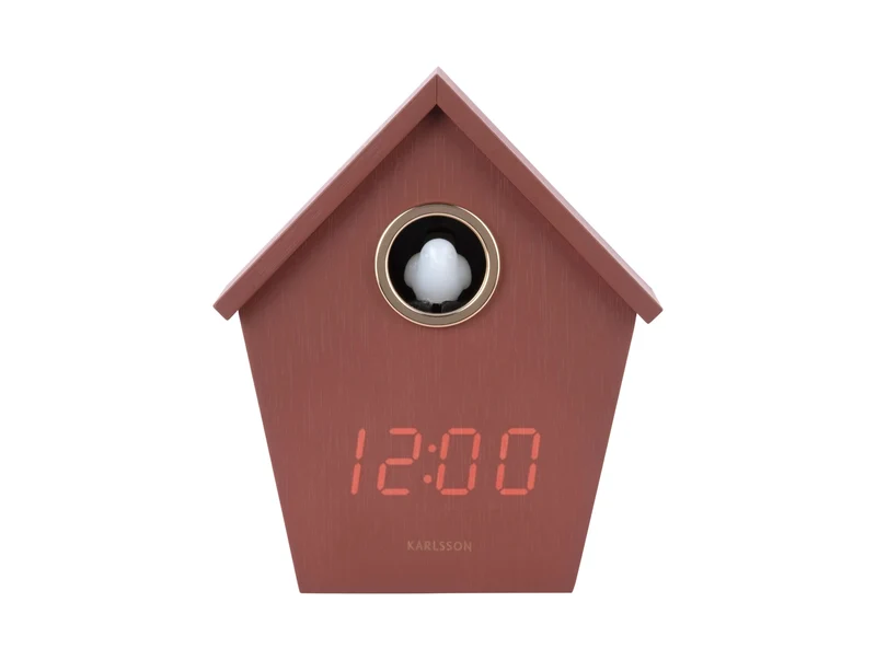 Karlsson Riqueza Cuckoo LED KA6124RD Wecker Burgunderrot • Digitales LED-Display • USB-Betrieb mit Kuckucksfunktion