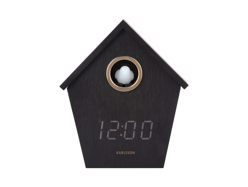 Karlsson Riqueza Cuckoo LED KA6124BK Wecker Schwarz • LED-Display mit Thermometer • Leuchtender Kuckucksvogel