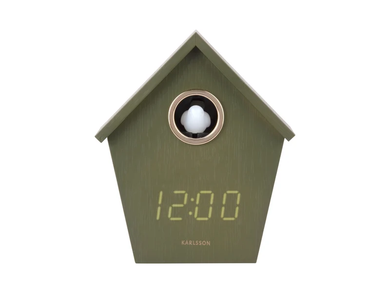 Karlsson Riqueza Cuckoo LED KA6124GR Wecker Luxusgrün • Kuckuck mit LED-Licht • Digitales Display