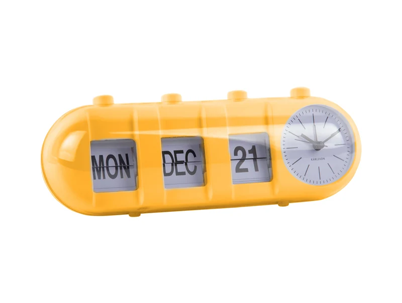 Karlsson Retro Tube Calendar Flip KA6045BY Wecker Leuchtendes Gelb • Klappzahlen mit Kalender • Retro-Design