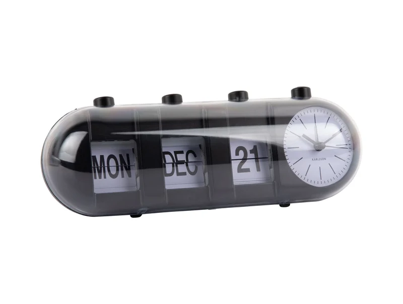 Karlsson Retro Tube Calendar Flip KA6045BK Wecker Schwarz • Klappzahlen-Anzeige • Retro-Design mit Kalender