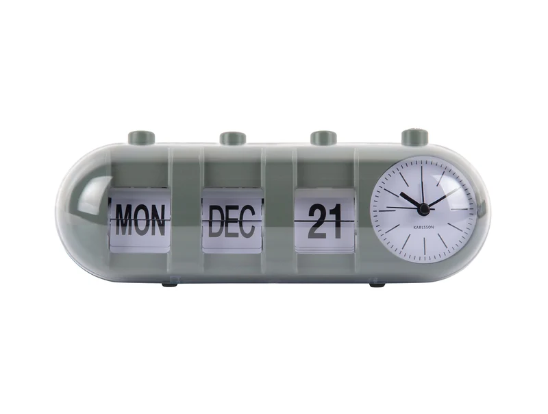 Karlsson Retro Tube Calendar Flip KA6045GR Wecker Dschungelgrün • Klappzahlen-Mechanismus • Kalender & Weckerfunktion