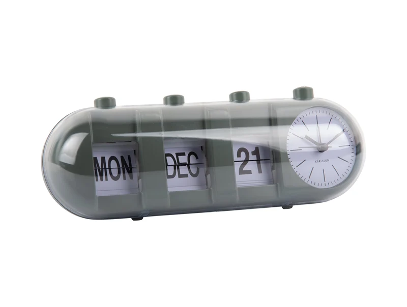 Karlsson Retro Tube Calendar Flip KA6045GR Wecker Dschungelgrün • Klappzahlen-Mechanismus • Kalender & Weckerfunktion