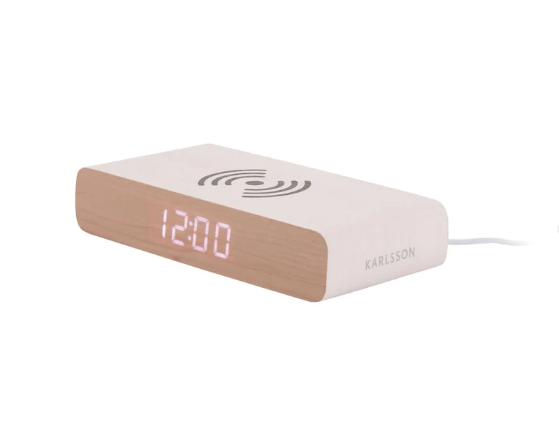 Karlsson Retro Flat LED KA6039WH Wecker Weiß • Kabelloses Qi-Laden • Digitales LED-Display