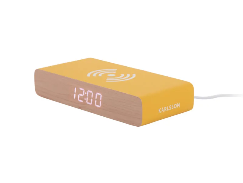 Karlsson Retro Flat LED KA6039BY Wecker Hellgelb • Digitale LED-Anzeige • Kabelloses Laden