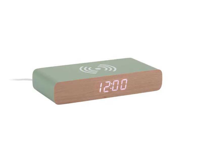 Karlsson Retro Flat LED KA6039GR Wecker Dschungelgrün • Digitales LED-Display • Kabelloses Qi-Laden