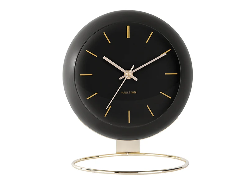 Karlsson Globe KA5832BK Tischuhr Schwarz • Geräuschloses Sweep-Uhrwerk • Glasglobus mit Golddetails
