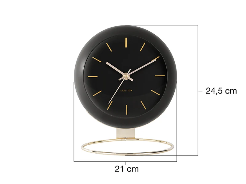 Karlsson Globe KA5832BK Tischuhr Schwarz • Geräuschloses Sweep-Uhrwerk • Glasglobus mit Golddetails