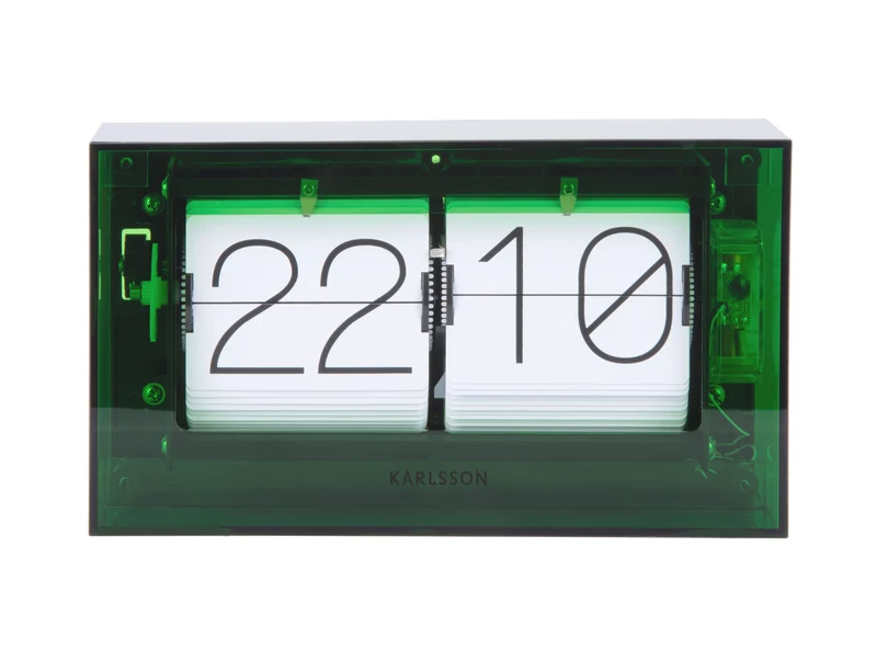 Karlsson Boxed Flip KA5976GR Tischuhr Grün • Klappzahlen-Anzeige • Acrylgehäuse