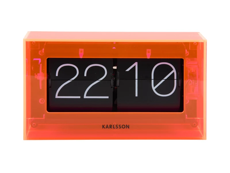 Karlsson Boxed Flip KA5976OR Tischuhr Neonorange • Klappzahlen-Design • Acrylgehäuse
