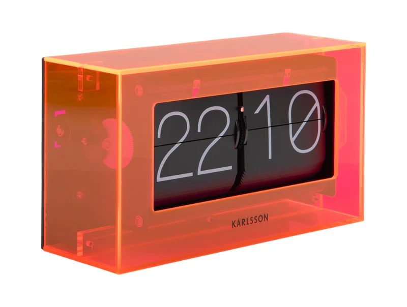 Karlsson Boxed Flip KA5976OR Tischuhr Neonorange • Klappzahlen-Design • Acrylgehäuse