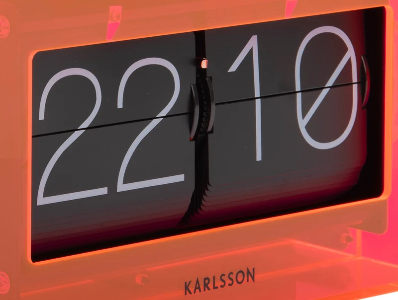 Karlsson Boxed Flip KA5976OR Tischuhr Neonorange • Klappzahlen-Design • Acrylgehäuse