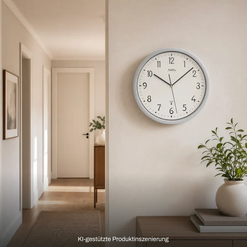 AMS Funk F5576MG Wanduhr • Präzises Funkwerk • Gehäuse in Holzoptik