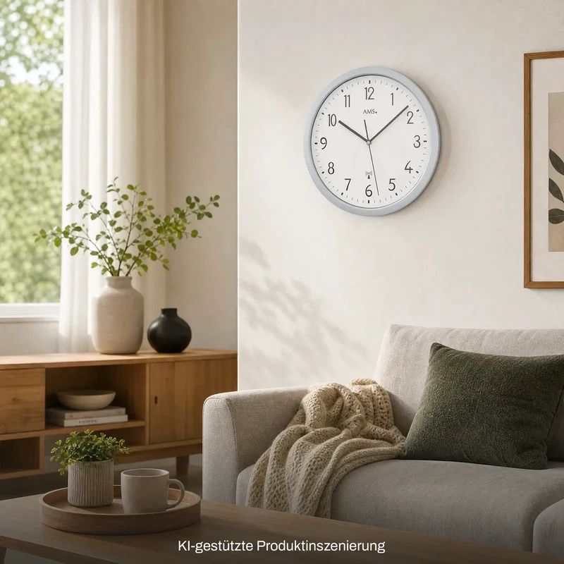 AMS Funk F5576MG Wanduhr • Präzises Funkwerk • Gehäuse in Holzoptik