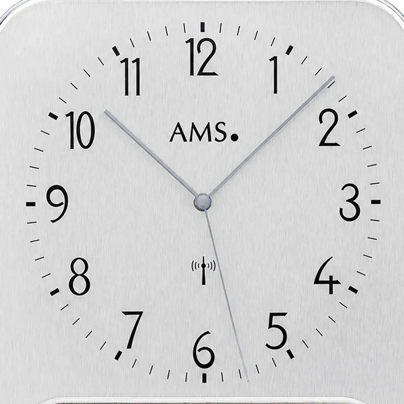 AMS Funk F5891A Wanduhr • Analog & Digital • Silber-Optik