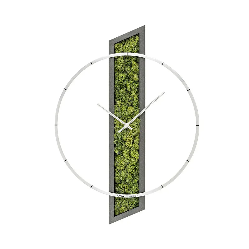AMS Design W9605 Wanduhr • Holzgehäuse mit Moos-Einlage • Geräuschloses Quarzwerk