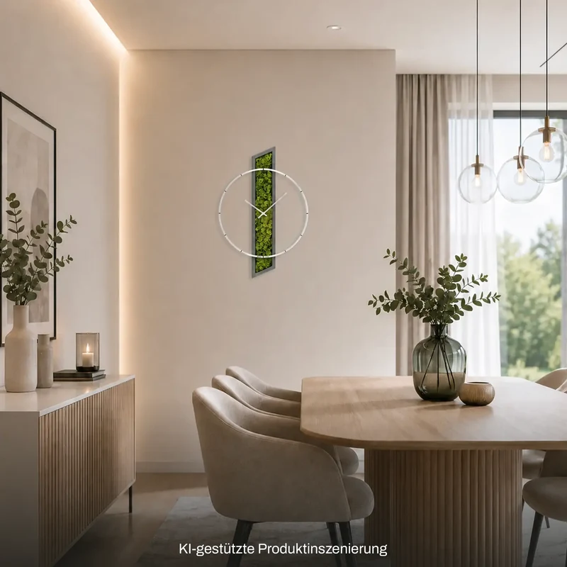 AMS Design W9605 Wanduhr • Holzgehäuse mit Moos-Einlage • Geräuschloses Quarzwerk