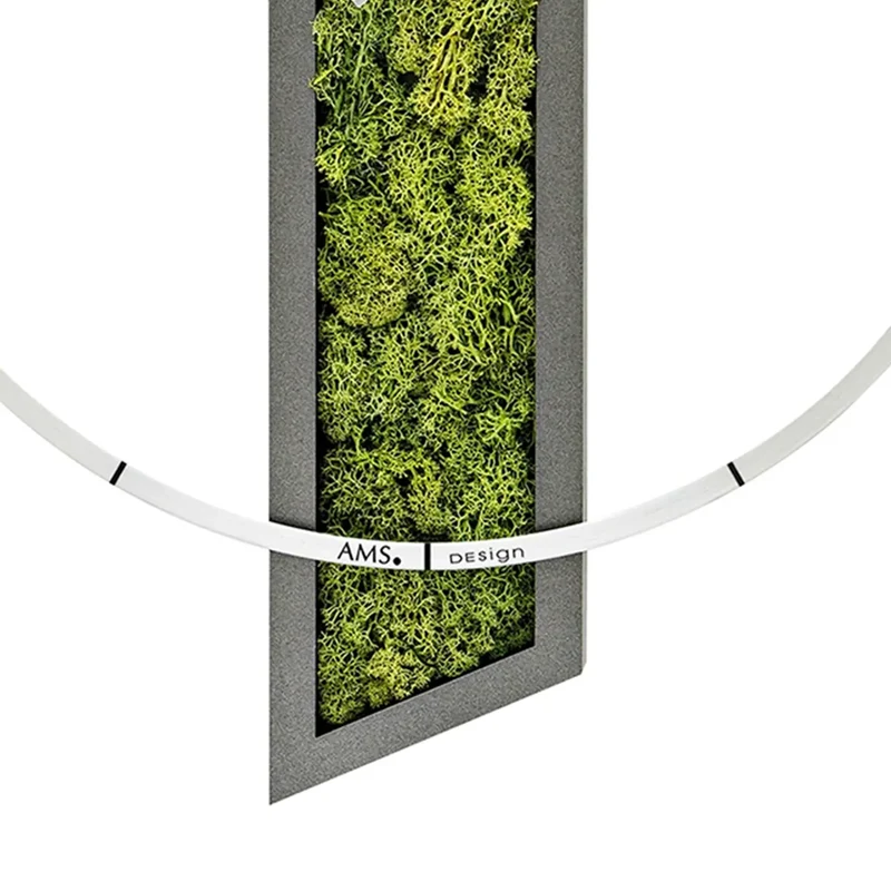 AMS Design W9605 Wanduhr • Holzgehäuse mit Moos-Einlage • Geräuschloses Quarzwerk