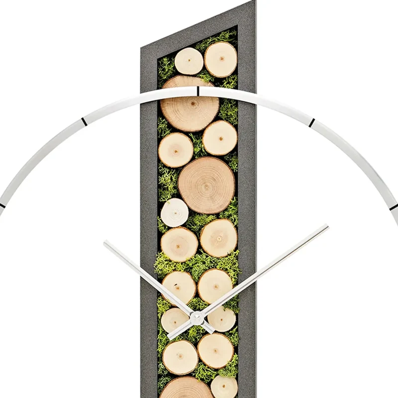 AMS Nature W9607 Wanduhr • Echtes Holz & Moos • Aluminium-Frontring