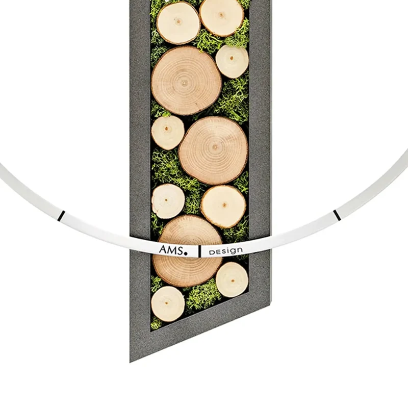 AMS Nature W9607 Wanduhr • Echtes Holz & Moos • Aluminium-Frontring