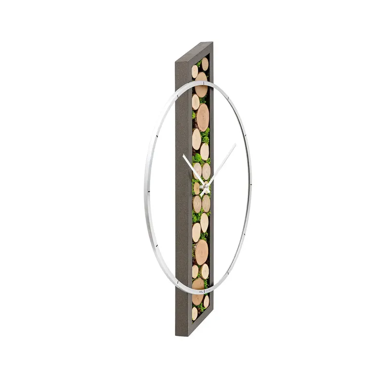 AMS Nature W9607 Wanduhr • Echtes Holz & Moos • Aluminium-Frontring