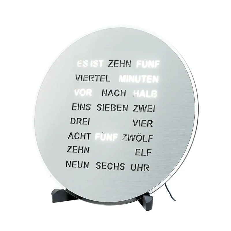 AMS Design T1295 Tisch- & Wanduhr • LED-Wortanzeige • Alu-Optik