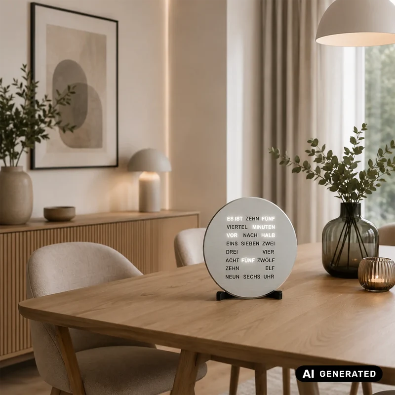 AMS Design T1295 Tisch- & Wanduhr • LED-Wortanzeige • Alu-Optik