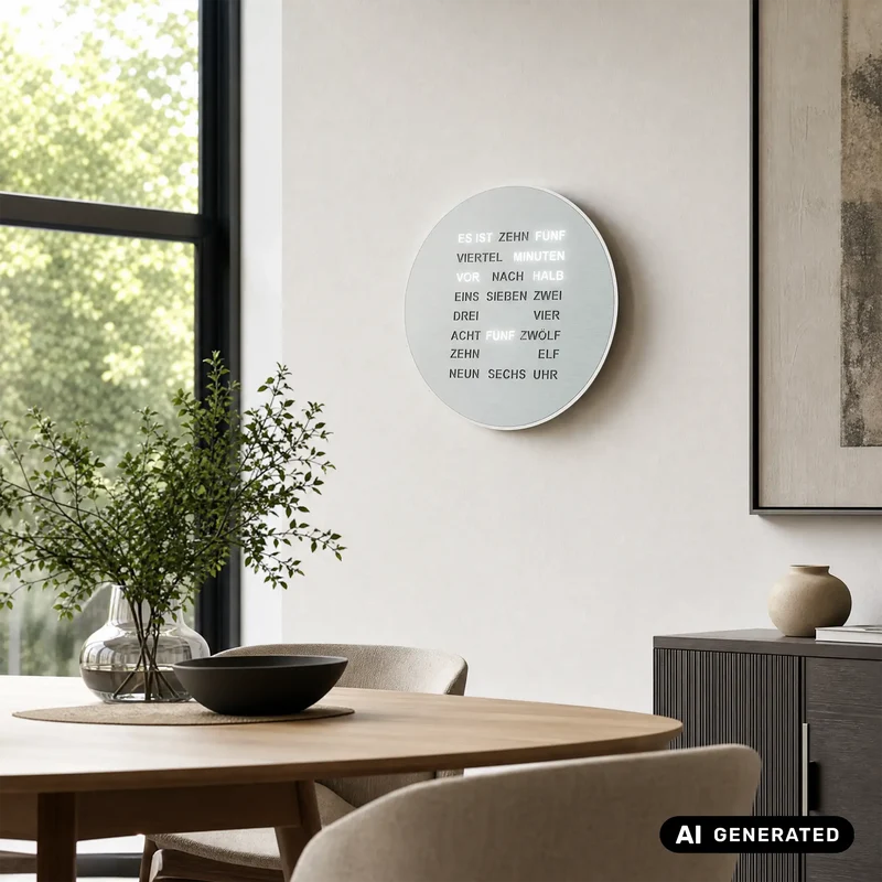 AMS Design T1295 Tisch- & Wanduhr • LED-Wortanzeige • Alu-Optik