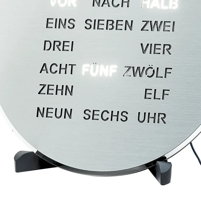 AMS Design T1295 Tisch- & Wanduhr • LED-Wortanzeige • Alu-Optik