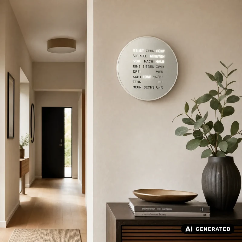 AMS Design T1295 Tisch- & Wanduhr • LED-Wortanzeige • Alu-Optik