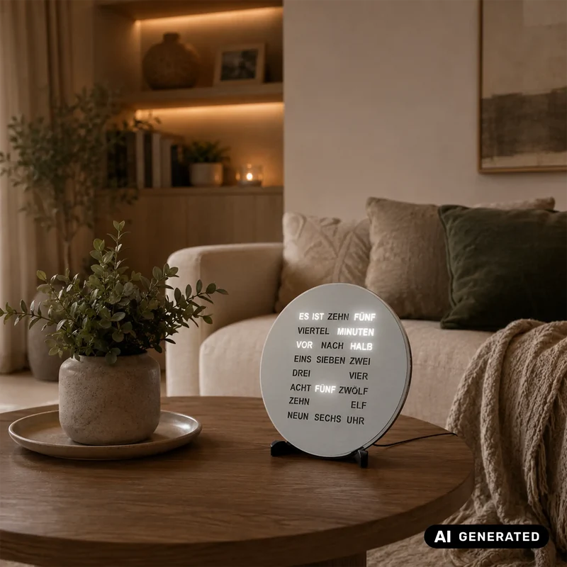 AMS Design T1295 Tisch- & Wanduhr • LED-Wortanzeige • Alu-Optik