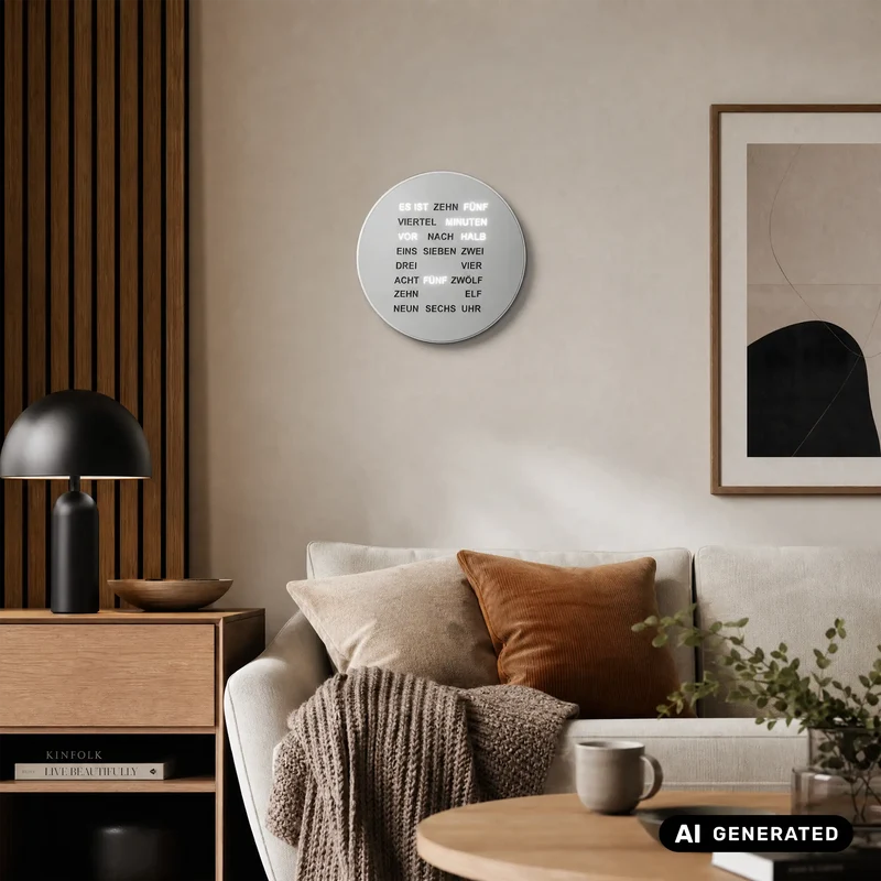AMS Design T1295 Tisch- & Wanduhr • LED-Wortanzeige • Alu-Optik