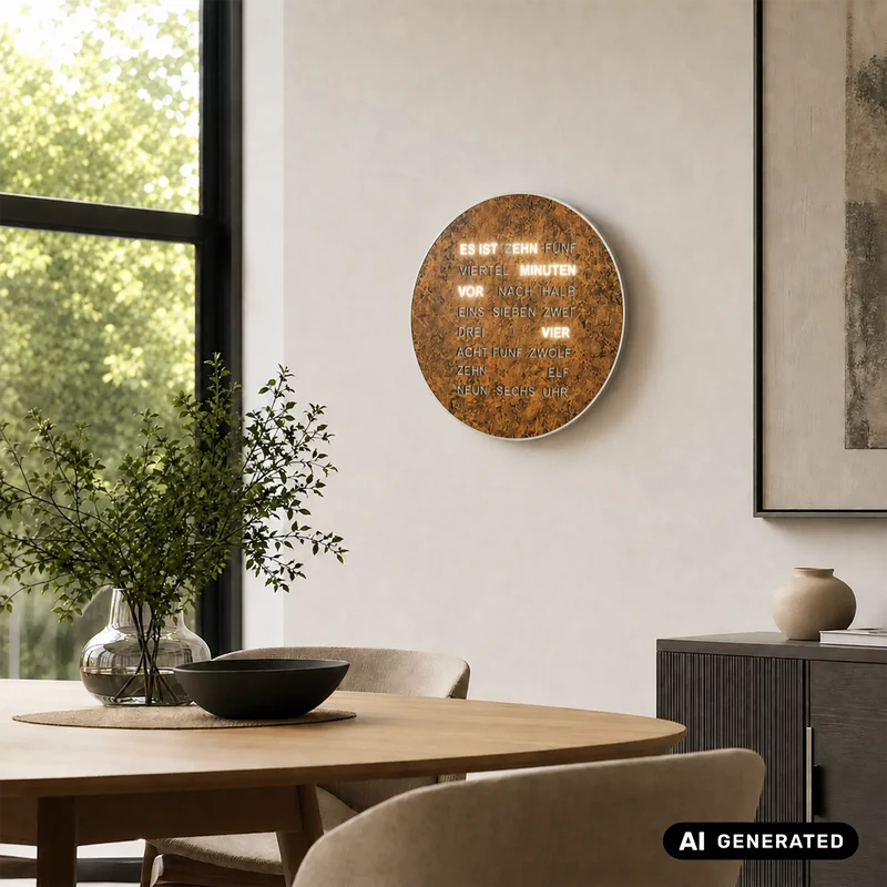 AMS Wortuhr T1293 Tisch- und Wanduhr • LED • Kupfer-Look