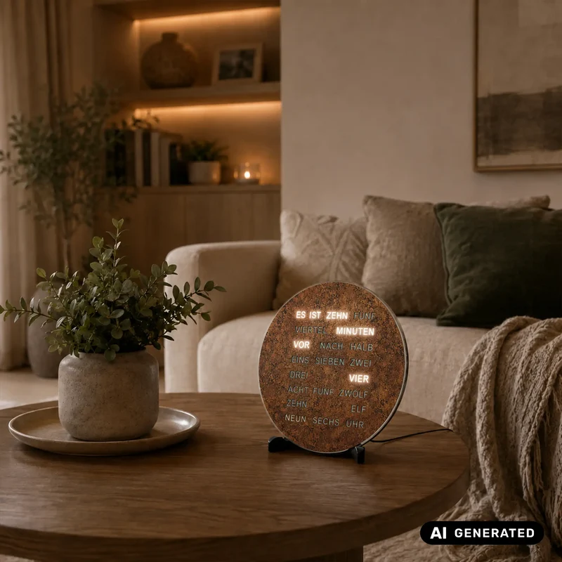 AMS Wortuhr T1293 Tisch- und Wanduhr • LED • Kupfer-Look