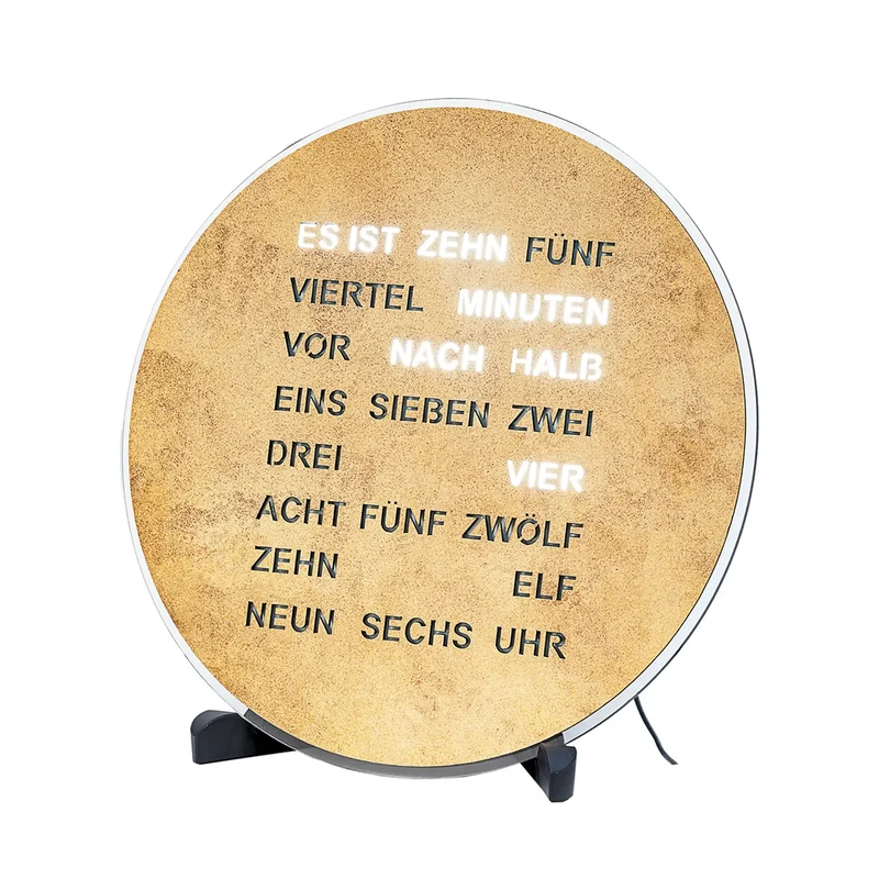 AMS Wortuhr T1291 Tischuhr • Zeitanzeige in Worten • Altmessing-Optik