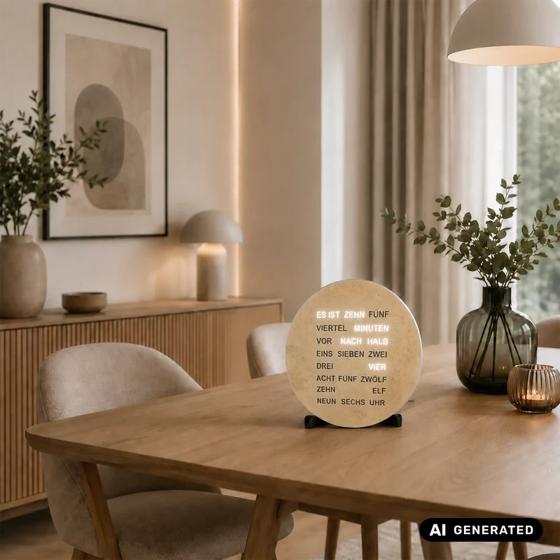 AMS Wortuhr T1291 Tischuhr • Zeitanzeige in Worten • Altmessing-Optik