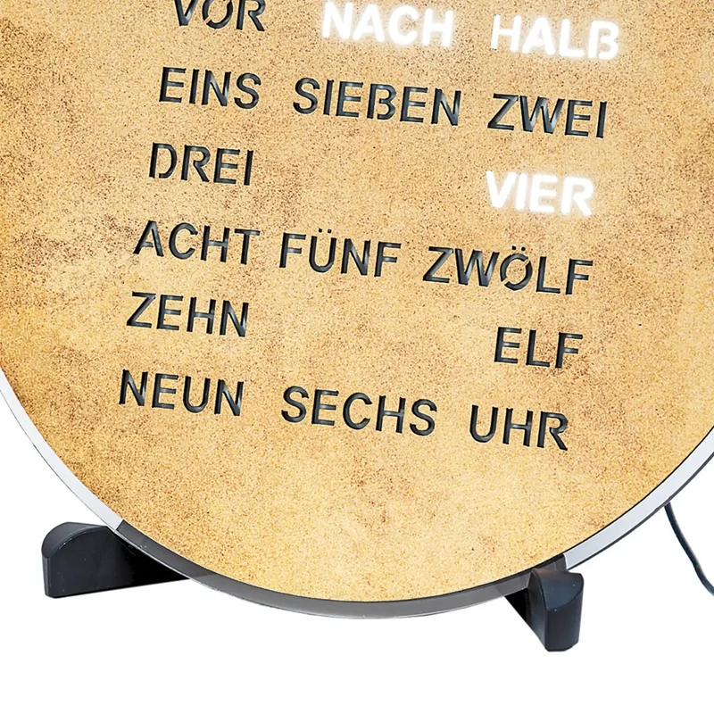 AMS Wortuhr T1291 Tischuhr • Zeitanzeige in Worten • Altmessing-Optik